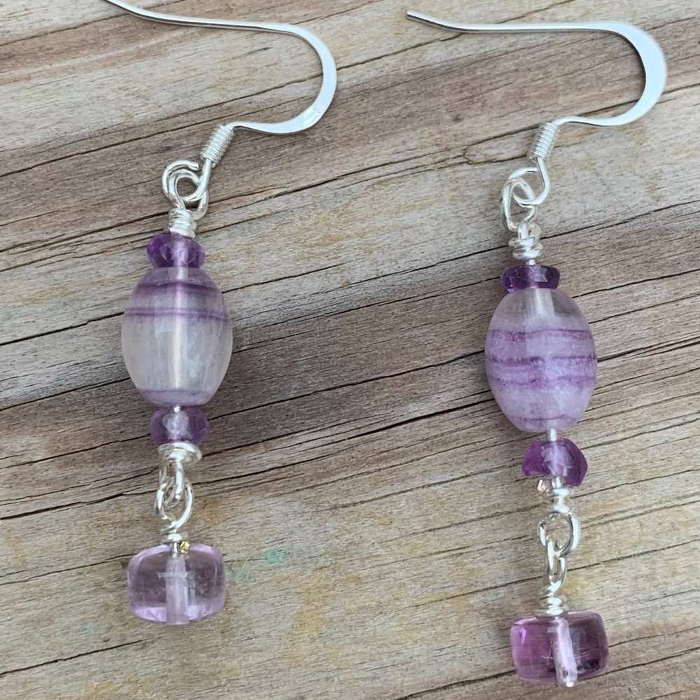 Purple Fluorite Earrings. Amethyst